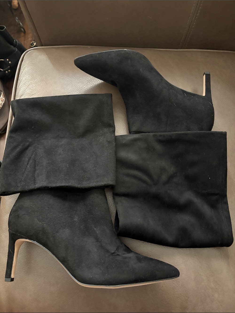 BCBGeneration Black Suede  Pointed-Toe Stiletto Boots